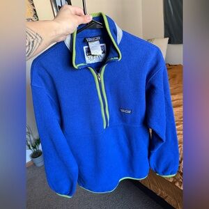 Patagonia Royal Blue Fleece Pullover with reflective collar